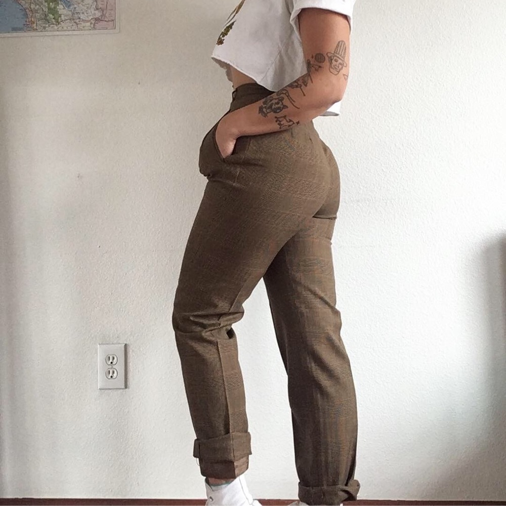 Vintage super high waisted plaid wool trousers